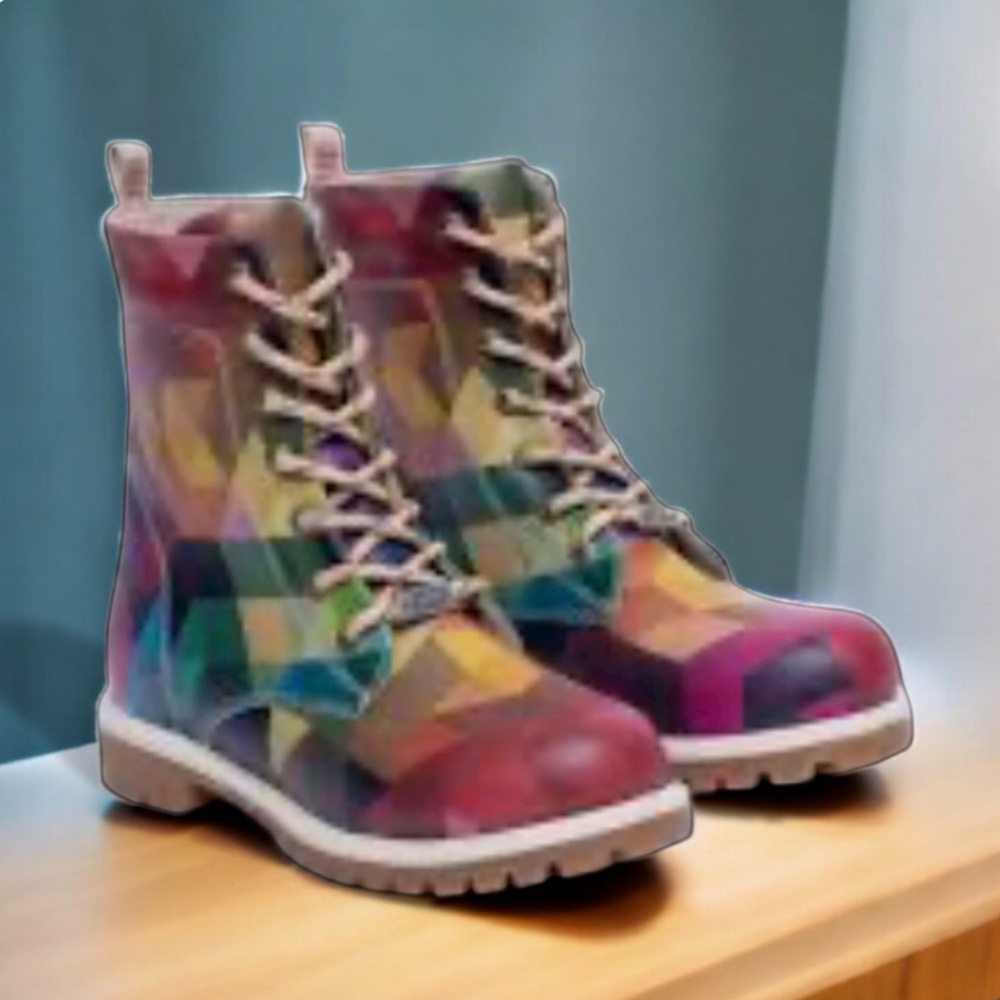 GOBY Kaleidoscope Geometric Rainbow Combat Boots